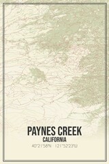 Retro US city map of Paynes Creek, California. Vintage street map.