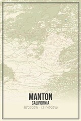 Retro US city map of Manton, California. Vintage street map.