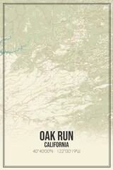 Retro US city map of Oak Run, California. Vintage street map.