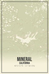 Retro US city map of Mineral, California. Vintage street map.