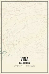 Retro US city map of Vina, California. Vintage street map.
