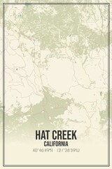 Retro US city map of Hat Creek, California. Vintage street map.