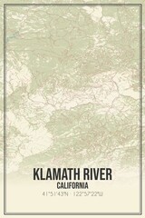 Retro US city map of Klamath River, California. Vintage street map.