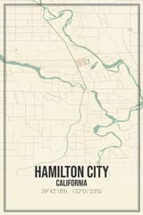 Naklejka premium Retro US city map of Hamilton City, California. Vintage street map.