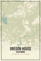 Retro US city map of Oregon House, California. Vintage street map.