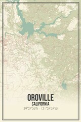 Retro US city map of Oroville, California. Vintage street map.