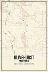 Retro US city map of Olivehurst, California. Vintage street map.