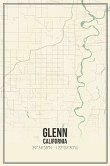 Retro US city map of Glenn, California. Vintage street map.