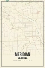 Retro US city map of Meridian, California. Vintage street map.