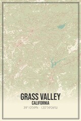 Retro US city map of Grass Valley, California. Vintage street map.