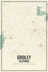 Retro US city map of Gridley, California. Vintage street map.