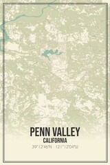 Retro US city map of Penn Valley, California. Vintage street map.