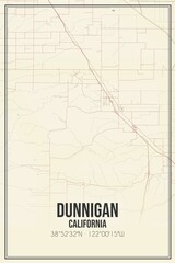 Retro US city map of Dunnigan, California. Vintage street map.