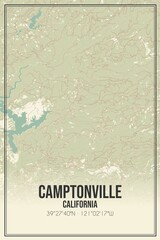 Retro US city map of Camptonville, California. Vintage street map.