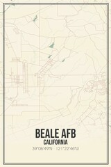 Retro US city map of Beale Afb, California. Vintage street map.
