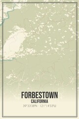 Retro US city map of Forbestown, California. Vintage street map.