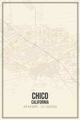 Retro US city map of Chico, California. Vintage street map.