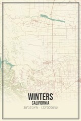 Retro US city map of Winters, California. Vintage street map.