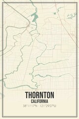 Retro US city map of Thornton, California. Vintage street map.