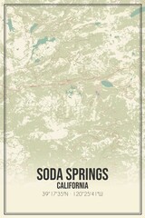Retro US city map of Soda Springs, California. Vintage street map.