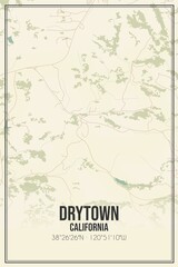 Retro US city map of Drytown, California. Vintage street map.