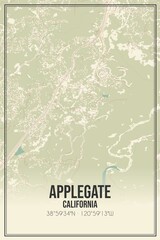Retro US city map of Applegate, California. Vintage street map.