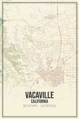 Retro US city map of Vacaville, California. Vintage street map.