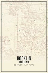 Retro US city map of Rocklin, California. Vintage street map.