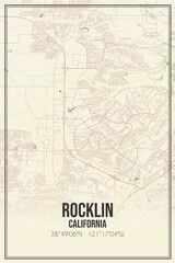 Fototapeta premium Retro US city map of Rocklin, California. Vintage street map.