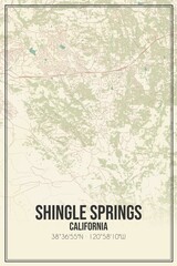 Retro US city map of Shingle Springs, California. Vintage street map.