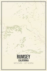 Retro US city map of Rumsey, California. Vintage street map.