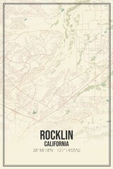 Fototapeta na wymiar Retro US city map of Rocklin, California. Vintage street map.