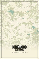 Retro US city map of Kirkwood, California. Vintage street map.