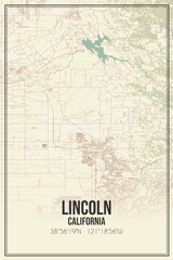 Retro US city map of Lincoln, California. Vintage street map.