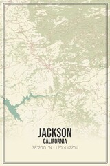 Retro US city map of Jackson, California. Vintage street map.