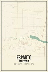Retro US city map of Esparto, California. Vintage street map.