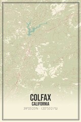 Retro US city map of Colfax, California. Vintage street map.