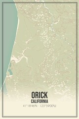 Retro US city map of Orick, California. Vintage street map.