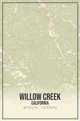 Retro US city map of Willow Creek, California. Vintage street map. - obrazy, fototapety, plakaty