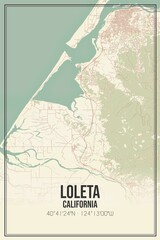 Retro US city map of Loleta, California. Vintage street map.