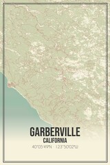 Retro US city map of Garberville, California. Vintage street map.