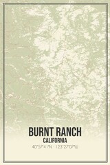 Retro US city map of Burnt Ranch, California. Vintage street map.