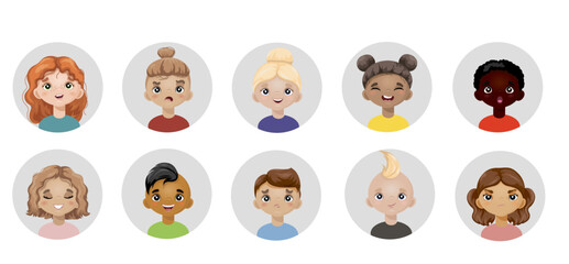 Naklejka premium Set kids avatar emotions