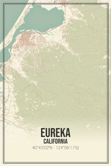 Retro US city map of Eureka, California. Vintage street map.