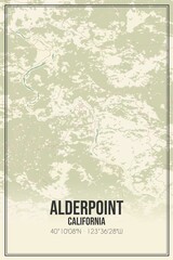 Retro US city map of Alderpoint, California. Vintage street map.