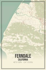 Retro US city map of Ferndale, California. Vintage street map.