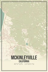 Retro US city map of Mckinleyville, California. Vintage street map.