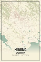 Retro US city map of Sonoma, California. Vintage street map.