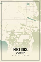Retro US city map of Fort Dick, California. Vintage street map.