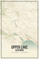 Retro US city map of Upper Lake, California. Vintage street map.